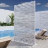Classic Shutters Wood Grain Style White Galvanized Screen Freestanding Outdoor Divider Decorative Privacy Fence Screen Set for Deck Patio Balcony Gard