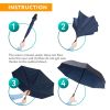 Reverse Umbrella with Sturdy Shaft 8 Reinforced Ribs Teflon Coating Black Navy Blue Inverted Umbrella Compact Windproof Upside Down Umbrella for Women