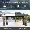12' X 14' Hardtop Gazebo, Aluminum Metal Gazebo with Galvanized Steel Double Roof Canopy, Curtain and Netting, Permanent Gazebo Pavilion for Patio, Ba