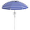 Outsunny 5.7' Portable Beach Umbrella with Tilt, Adjustable Height, 2 Cup Holders & Hooks, UV 40+ Ruffled Outdoor Umbrella with Vented Canopy, Blue Wh