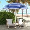 Outsunny 5.7' Portable Beach Umbrella with Tilt, Adjustable Height, 2 Cup Holders & Hooks, UV 40+ Ruffled Outdoor Umbrella with Vented Canopy, Blue Wh
