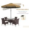 Outsunny 9ft Patio Umbrella with Push Button Tilt and Crank, Ruffled Outdoor Market Table Umbrella with Tassles and 8 Ribs, for Garden, Deck, Pool, Ta
