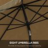 Outsunny 9ft Patio Umbrella with Push Button Tilt and Crank, Ruffled Outdoor Market Table Umbrella with Tassles and 8 Ribs, for Garden, Deck, Pool, Ta