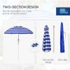 Outsunny 5.7' Portable Beach Umbrella with Tilt, Adjustable Height, 2 Cup Holders & Hooks, UV 40+ Ruffled Outdoor Umbrella with Vented Canopy, Blue Wh