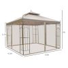 Outsunny 10' x 10' Patio Gazebo with Corner Frame Shelves, Double Roof Outdoor Gazebo Canopy Shelter with Netting, for Patio, Wedding, Catering & Even