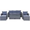 GO 6-piece All-Weather Wicker PE rattan Patio Outdoor Dining Conversation Sectional Set with coffee table, wicker sofas, ottomans, removable cushions