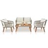 4 Piece Patio Furniture Set, Outdoor Acacia Wood Conversation Set, All-Weather Rope Sofa Set with Coffee Table, Loveseat, Modern Deep Seating Set for