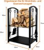 Indoor Firewood Rack with 4-Piece Fireplace Tools Set, 2-Layer Firewood Rack and Fireplace Accessories, Wood Stove Metal Firewood Stand with Fireplace