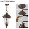 Rustic Outdoor Hanging Lantern, Weatherproof Vintage Pendant Light with Clear Glass Shade, Waterproof Exterior Lighting Fixture for Porch, Patio, or G