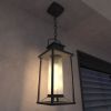 Outdoor Pendant Lights for Porch, Black Exterior Chandelier for Gazebo, Modern Outside Hanging Lanterns Outdoor Ceiling Light Fixture with Ribbed Glas