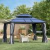 10' x 12' Hardtop Gazebo Canopy with Polycarbonate Double Roof, Aluminum Frame, Permanent Pavilion Outdoor Gazebo with Netting and Curtains for Patio,