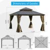 12'x12' Hardtop Gazebo, Outdoor Aluminum Frame Canopy with Galvanized Steel Double Roof, Outdoor Permanent Metal Pavilion with Curtains and Netting fo