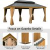 12'x20' Hardtop Gazebo Outdoor Aluminum Wood Grain Gazebos with Galvanized Steel Double Canopy for Patios Deck Backyard,Curtains&Netting (Wood-Looking