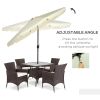 Outsunny 9ft Patio Umbrella with Push Button Tilt and Crank, Ruffled Outdoor Market Table Umbrella with Tassles and 8 Ribs, for Garden, Deck, Pool, Cr