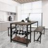 3 Piece Kitchen Dining Table Set with Bench for 4 w/Storage Shelf Rack;  Wine Rack