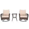 3 Pieces Patio Furniture Set, Outdoor Swivel Gliders Rocker, Wicker Patio Bistro Set with Rattan Rocking Chair, Glass Top Side Table and Thickened Cus