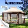 VEVOR Patio Gazebo for 10-12 Person, 10 x 13 FT Backyard Gazebo, with Mosquito Netting, Metal Frame, and PU Coated 180G Polyester, Outdoor Canopy Shel