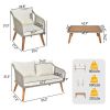 4 Piece Patio Furniture Set, Outdoor Acacia Wood Conversation Set, All-Weather Rope Sofa Set with Coffee Table, Loveseat, Modern Deep Seating Set for