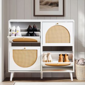 2 Rows Of 4 Tipping Buckets With Tall Round Rattan Shoe Cabinets (Option: Shoe cabinet)