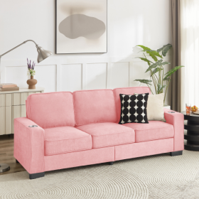 83.86Corduroy Fabric Sofa,Modern Compressed Couch,3-Seater Sofa, Furniture For Living Room,Bedroom,office (Color: Pink)