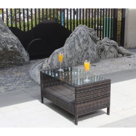 Outdoor patio Furniture Coffee Table with clear tempered glass (Color: Brown)
