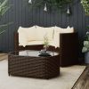 4 Piece Patio Lounge Set with Cushions Brown Poly Rattan