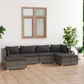 6 Piece Patio Lounge Set with Cushions Poly Rattan Gray (Color: gray)