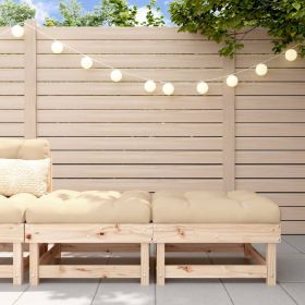 Patio Footstools with Cushions 2pcs Solid Wood Pine (Color: Brown)