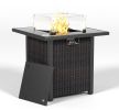 28 Inch Propane Fire Pit Table, Rattan & Wicker-Look, 50000 BTU Gas Firepits Tempered Glass Tabletop with Glass Windscreen Protector for Outside Patio
