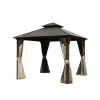 8' X 8' Hardtop Gazebo, Aluminum Metal Gazebo with Galvanized Steel Double Roof Canopy, Curtain and Netting, Permanent Gazebo Pavilion for Patio, Back