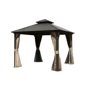 8' X 8' Hardtop Gazebo, Aluminum Metal Gazebo with Galvanized Steel Double Roof Canopy, Curtain and Netting, Permanent Gazebo Pavilion for Patio, Back (Color: As pic)