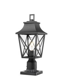 Outdoor Post Light, Black Pole Lantern Lighting Fixture with Pier Mount Base Hard Wired, Outdoor Column Lights Exterior Lamp Post Lantern with Glass f (Color: As pic)