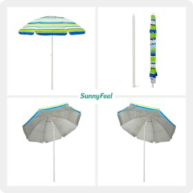 SUNNYFEEL Beach Umbrella 6ft, Portable Outdoor Umbrellas with Carry Bag Sand Anchor Push Button Tilt Pole UPF50+ UV Protection Windproof Sunshade Para (Color: Green)