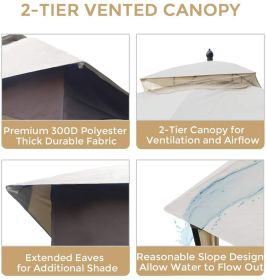 10*12 FT Softtop Metal Gazebo with Mosquito Net&Sunshade Curtains,Sturdy Heavy Duty Double Roof Canopy,Galvanized Steel Design Outdoor Tent,Suitable f (Color: As pic)