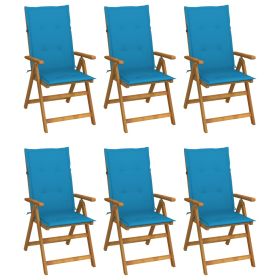 Folding Patio Chairs 6 pcs with Cushions Solid Acacia Wood (Color: Blue)