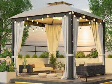10X10FT Softtop Metal Gazebo with Mosquito Net&Sunshade Curtains,Sturdy Heavy Duty Double Roof Canopy,Galvanized Steel Design Outdoor Tent,Suitable fo (Color: As pic)