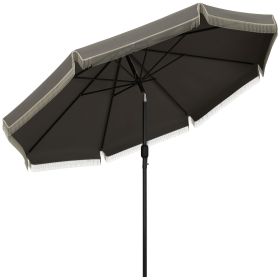 Outsunny 9ft Patio Umbrella with Push Button Tilt and Crank, Ruffled Outdoor Market Table Umbrella with Tassles and 8 Ribs, for Garden, Deck, Pool, Da (Color: As pic)
