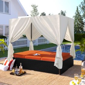 U_STYLE Outdoor Patio Wicker Sunbed Daybed with Cushions, Adjustable Seats (Color: As pic)