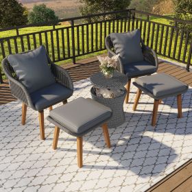 K&K 5 Pieces Patio Furniture Chair Sets, Patio Conversation Set With Wicker Cool Bar Table, Ottomans,Outdoor Furniture Bistro Sets for Porch,Backyard, (Color: As pic)