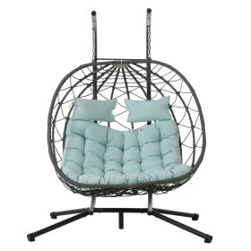 2 Persons Egg Chair with Stand Indoor Outdoor Swing Chair Patio Wicker Hanging Egg Chair Hanging Basket Chair with Stand for Bedroom Living Room Balco (Color: As pic)