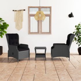 3 Piece Patio Lounge Set with Cushions Poly Rattan Dark Gray (Color: Grey)