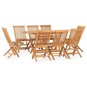 9 Piece Folding Patio Dining Set Solid Teak Wood (Color: Brown)