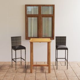 3 Piece Patio Bar Set with Cushions Gray (Color: Grey)