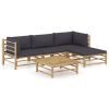 5 Piece Patio Lounge Set with Dark Gray Cushions Bamboo