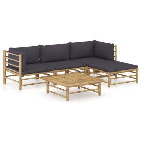 5 Piece Patio Lounge Set with Dark Gray Cushions Bamboo (Color: Brown)