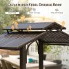 8×5FT Hardtop Grill Gazebo, Outdoor BBQ Gazebo w/Galvanized Steel Double Roof, Permanent Sun Shade Grill Canopy Shelter with 2 Side Shelves and Ceilin
