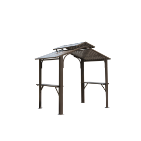 8×5FT Hardtop Grill Gazebo, Outdoor BBQ Gazebo w/Galvanized Steel Double Roof, Permanent Sun Shade Grill Canopy Shelter with 2 Side Shelves and Ceilin (Color: As pic)