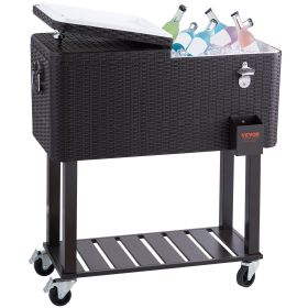 VEVOR Rolling Ice Chest Cooler Cart 80 Quart, Portable Bar Drink Cooler, Beverage Bar Stand Up Cooler with Wheels, Bottle Opener, Handles for Patio Ba (Default: Default)