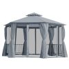 13' x 13' Patio Gazebo, Double Roof Hexagon Outdoor Gazebo Canopy Shelterwith Netting & Curtains, Solid Steel Frame for Garden, Lawn, Backyard and Dec