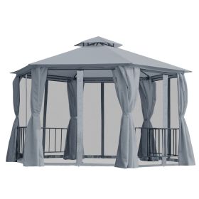 13' x 13' Patio Gazebo, Double Roof Hexagon Outdoor Gazebo Canopy Shelterwith Netting & Curtains, Solid Steel Frame for Garden, Lawn, Backyard and Dec (Color: As pic)